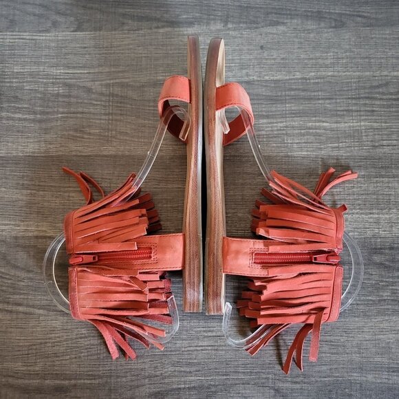 Kate Spade Alex Flat Fringe-Cuff Boho Sandals Orange Nubuck Leather Sz Women's 6 - Picture 6 of 9